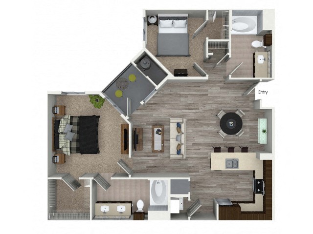 Floor plan for 2 beds, 2 baths, 1125 sqft